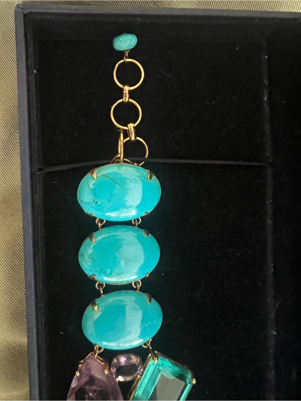 Bounkit Turquoise Amethyst and Topaz Gold-Plated Statement Bracelet - Picture 4 of 10